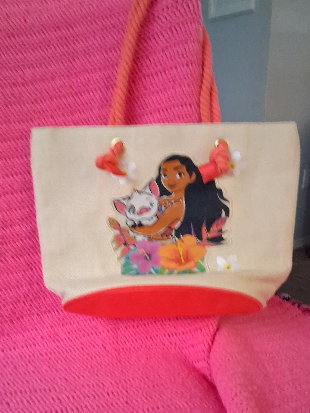 Moana Canvas Tote Bag in Cream and Coral
